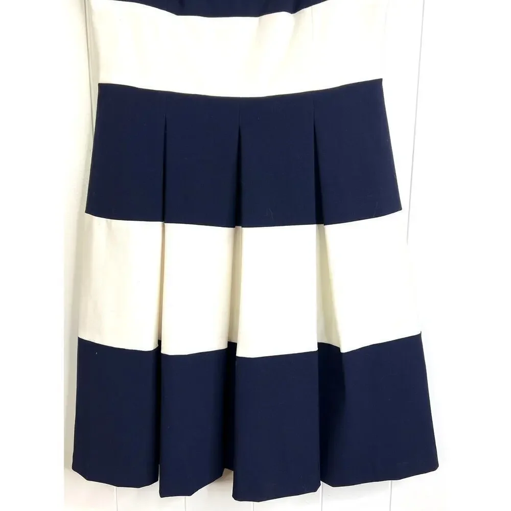 Lauren Ralph Lauren Navy‎ and White Wide Strip Pleated Tank Dress Size 8 - Picture 3 of 8